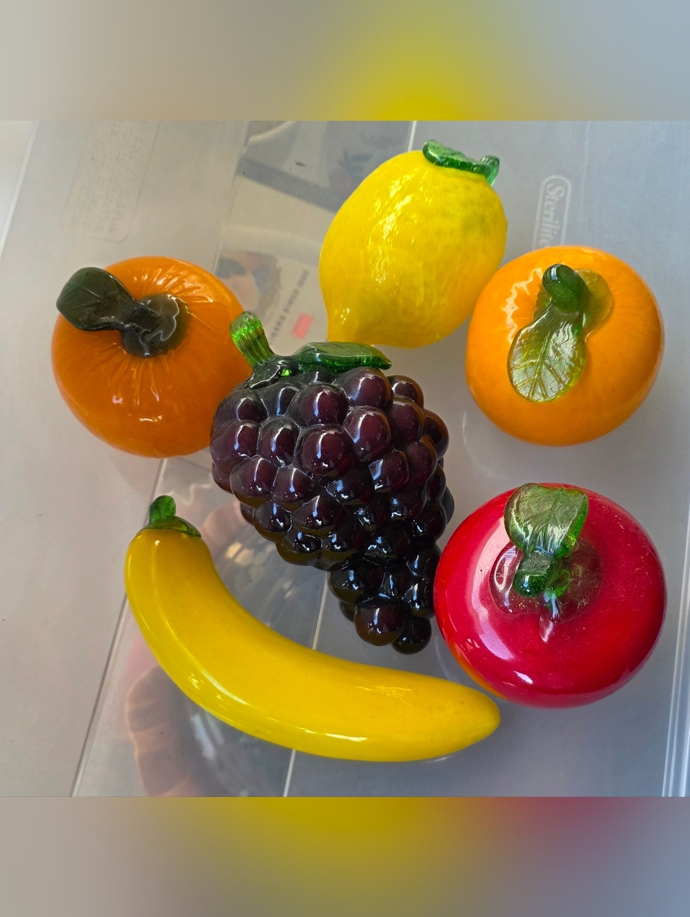 Vintage Hand-Blown Glass Fruit 6 Pcs Yellow, Red, Orange, Purple